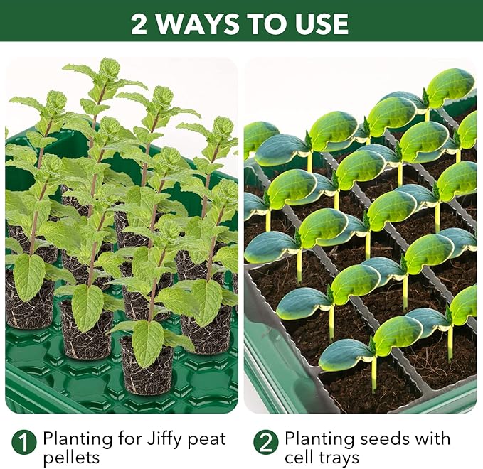 YAUNGEL Seed Starter Tray, Super Thicken 160 Cells Seed Starter Kit with Humidity Dome Durable Seeding Starting Trays for Greenhouse Germination Trays Green, 4 Pack