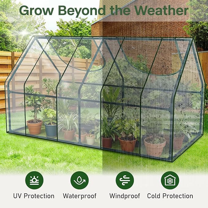 OnBrand 64.96" x 33.07" x 35.43" Portable Mini Greenhouse for Outdoors Indoors, PVC Small Green House with Dual-Sided Doors, Clear Plant Tent for Seedlings Flowers Vegetables