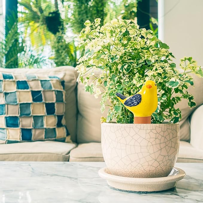SURE YUESI 4 Pack Self Watering Bird Shaped Globes, Terracotta Vacation Planters Devices with Slow Release Automatic Watering Spikes, Plant Watering Pots for Indoor and Outdoor Potted Plant