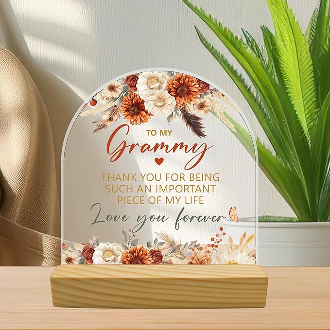 To My Grammy Bohemian Arched Acrylic Sign (4"x4") – Heartfelt Grammy Gifts from Granddaughter & Grandson, Perfect Mother’s Day & Birthday Keepsake for Grandma Inspirational Desk Decor