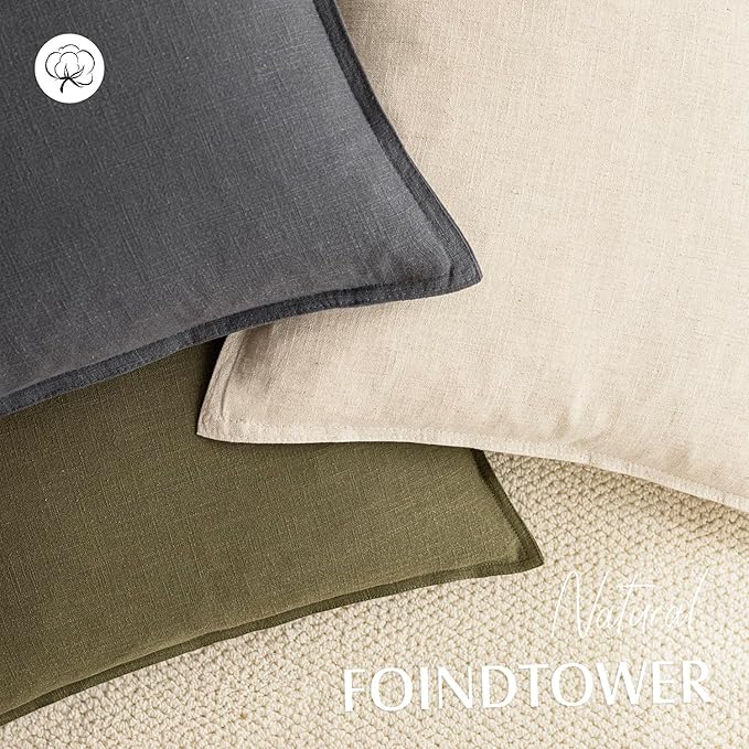 Foindtower Pack of 2, Decorative Linen Soild Throw Pillow Covers Soft Accent Cushion Case Boho Farmhouse Pillowcase for Chair Couch Sofa Bedroom Living Room Home Decor 22 x 22 Inch Grey