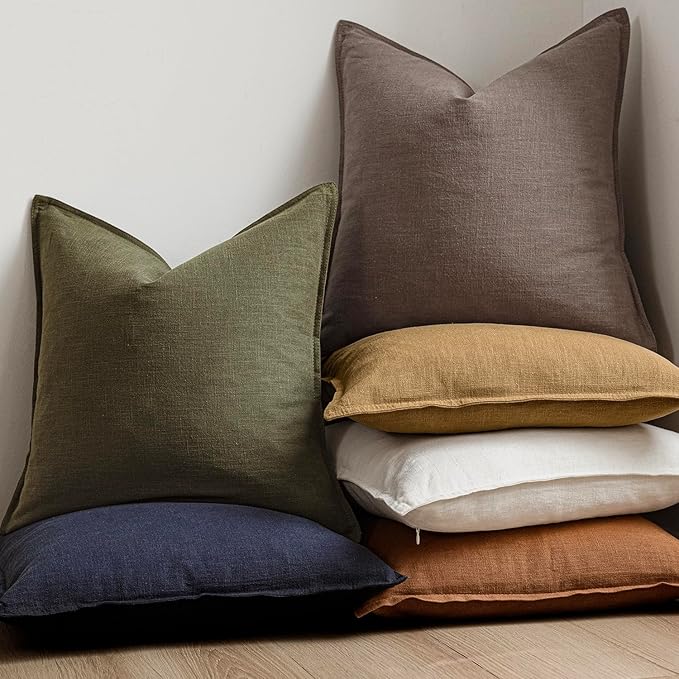 Foindtower Set of 2, Decorative Linen Soild Throw Pillow Covers Soft Accent Euro Cushion Case Farmhouse Neutral Pillowcase for Chair Couch Sofa Bedroom Living Room Home Decor 20 x 20 Inch Light coffee