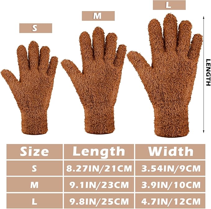 Patelai 3 Pairs Microfiber Plant Dusting Gloves Leaf Cleaning Gloves for Indoor Plants, Blinds, Furniture, House (Orange,Brown,Dark Gray,Large)