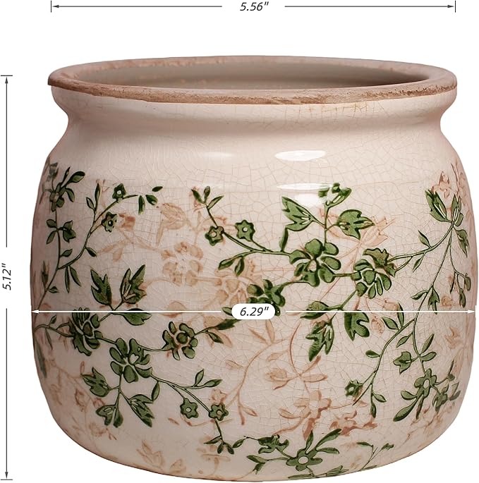 Xiaan Jiaju Vintage Country Ceramic Vase and Planters, 6.29 Inch Small Plant Pots for Indoor English Garden Decor, Old World Room & Home Decor, Sage Beige
