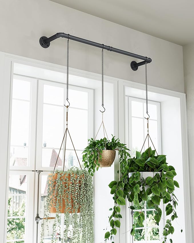 SOFITORG Plant Haning Rod, Hanging Planters for Indoor Plants with 3 Chains, Wall Plant Hanging Bar for Window Celling, 38.2 Inch, Metal Black, Pots Not Included