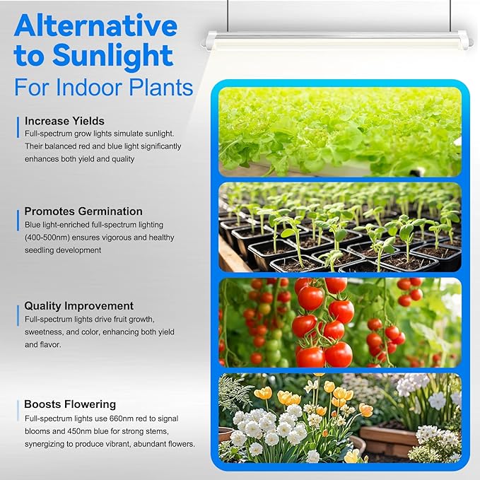 JESLED 4FT Waterproof Grow Lights for Indoor Plants, Sunlight Full Spectrum 5000K LED for Seed Starting, Seedling & Vegetables, 96W(2 X 48W,600W Equiv), Linkable Grow Light Strip with Switch, 2P