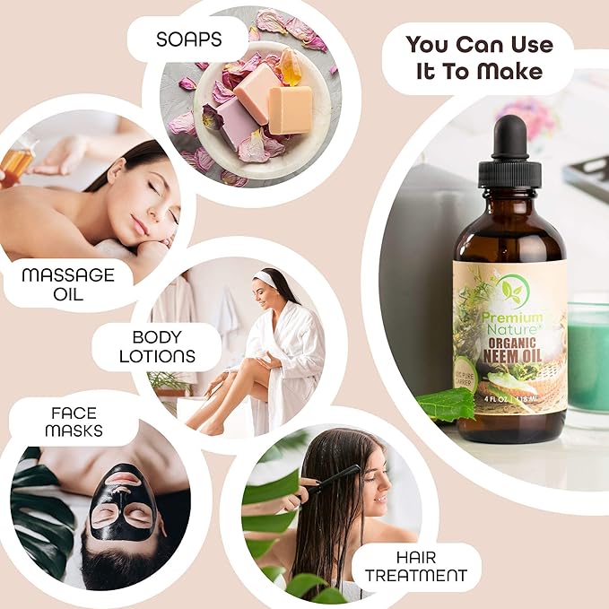 Premium Nature Organic Neem Oil for Skin and Hair Need Oil 100% Pure Cold Pressed for Essential Oil Mixing Neem Oils for Plants Neem Cake Massage Oil Neems Spray for Indoor Plants 4 oz