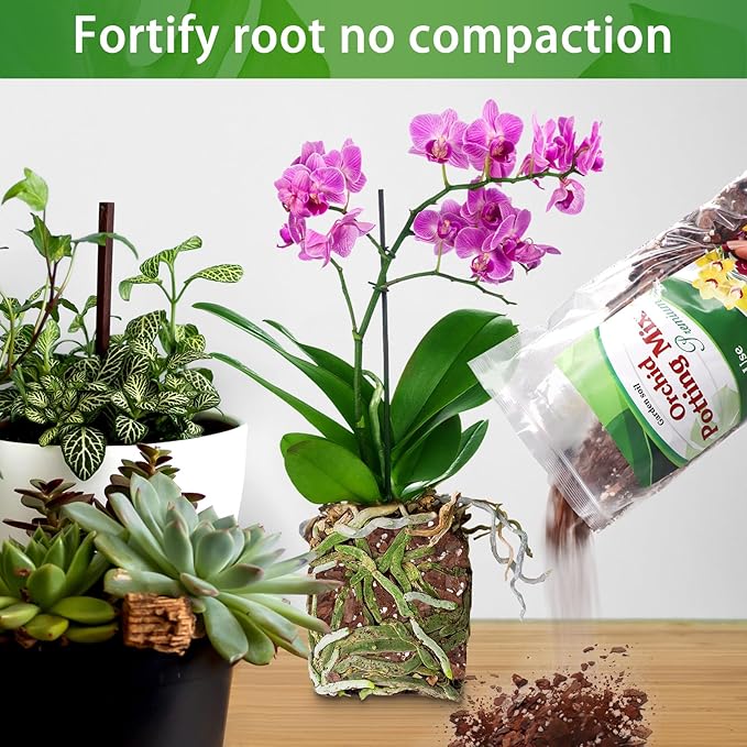 Orchid Potting Mix,Premium Orchid Bark Potting Mixture of Pine Bark,Perlite & Coco Peat Enhanced Drainage and Ventilation,Ideal for Repotting and Growing Indoor Plants Dendrobiums,Phalaenopsis,4QT