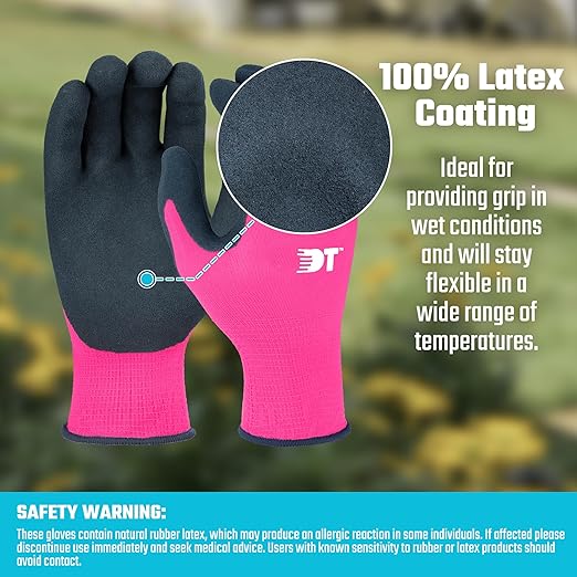 DT 6 Pairs Garden Gloves, Work Gloves with Latex Coating, Pink & Blue, Large, for Gardening, Yard Work