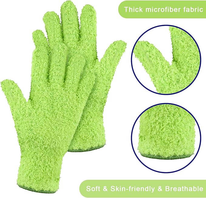 Patelai 3 Pairs Microfiber Plant Dusting Gloves Leaf Cleaning Gloves for Indoor Plants, Blinds, Furniture, House (Green Yellow,Blue,Pink,Medium)