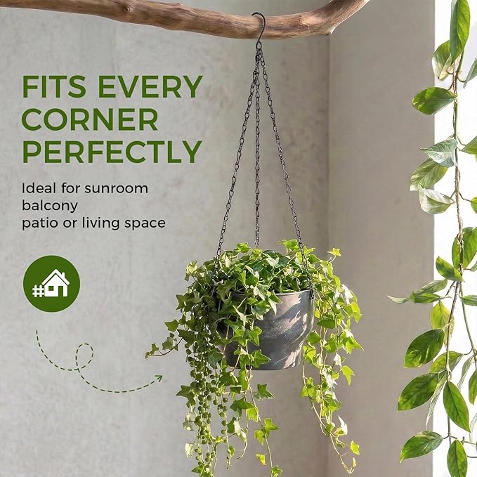 Bamworld Hanging Planters for Indoor Plants 9 Inch Plant Hanger Indoor Hanging Baskets for Plants Outdoor Hanging Plant Pot with Removable Drain Hole Hanging Plant Holder for Garden Home Porch Decor