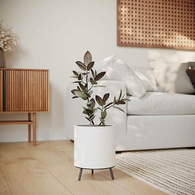 EverNest Claire Honeycomb Neutral Modern White Planter with Nyra Stand, Indoor Plant Pots, SelectBase, Mid-Century Modern, Boho Style Home Decor for Plants (Small, Black)