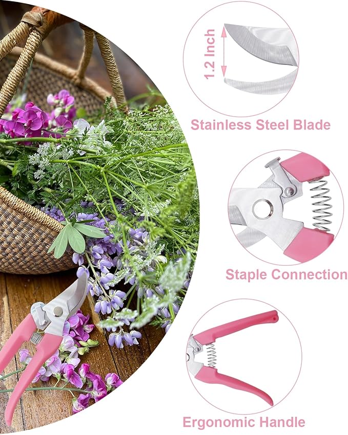 Pruning Shears for Gardening, 4 Pack Garden Scissors for Cutting Fresh Flowers, Floral Clippers for Plants, Fruits (Pink)