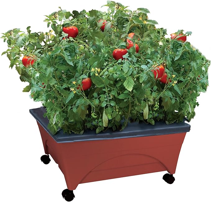 Emsco Group Bountiful Harvest Raised Bed Grow Box – Self Watering and Improved Aeration – Mobile Unit with Casters
