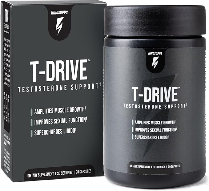 InnoSupps T-Drive Testosterone Booster Enhance Performance Amplify Muscle Growth, Increase Libido & Energy Levels w/KSM-66 Ashwagandha, Magnesium, Vitamin D, Niacin Boron, Fenugreek, 90 Caps, 30 Days