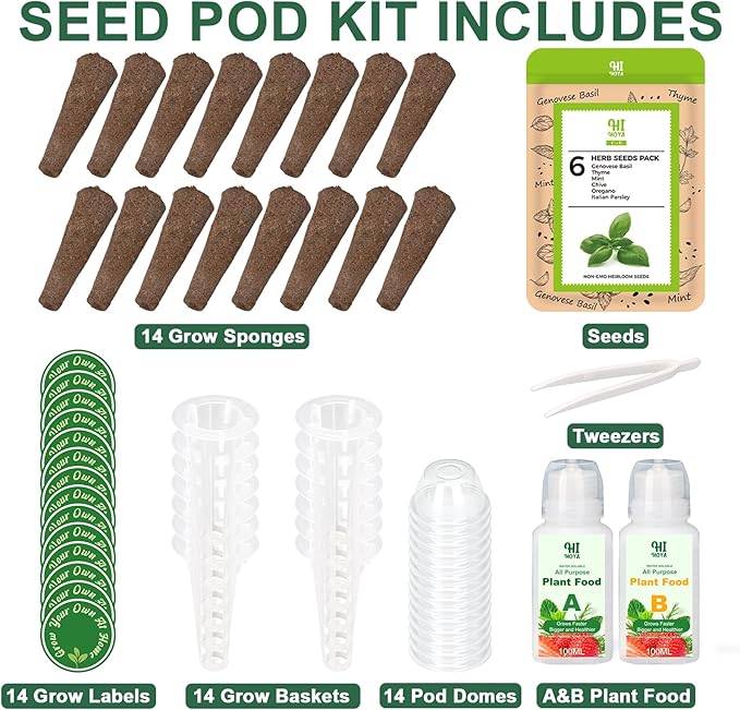 14 POD Gourmet Herb Seed Pod Kit, with Basil, Parsley, Thyme, Mint, Chive, Oregano, Grow Anything Seed Starter Pod Kit Compatible with All Hydroponics (14-Pod)