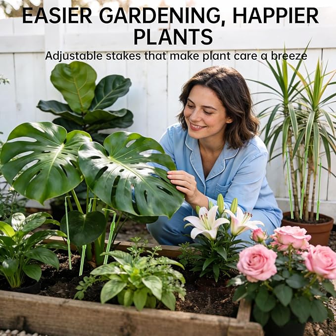 Yhtpouqe 3 Pack Extendable Plant Stakes, 16.5-42.5 Inch Plant Stakes for Indoor Outdoor, Adjustable Monstera Plant Support Sticks with Clips for Clombing Plants, Vine, Orchid, Tomato, Vegetables