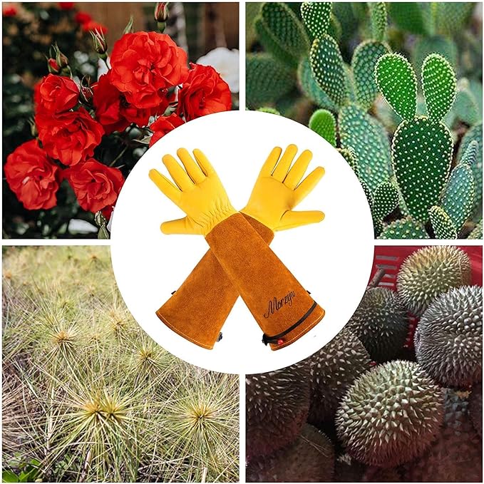 Morzejar Large Gardening Gloves for Men&Women, Professional Rose Pruning Gloves Thorn Proof, Adjustable Cuff, Breathable Leather Cowhide Long Garden Gloves,Garden Gifts & Tools for Gardener,Yard Work