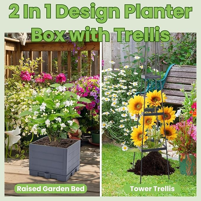 Lancisism Raised Garden Bed Tomato Planter with Trellis - 57" Self Watering Planters Box for Climbing Plants Vegetables Flowers - Garden Tomato Pots with Cage for Patio Greenhouse Indoor Outdoor