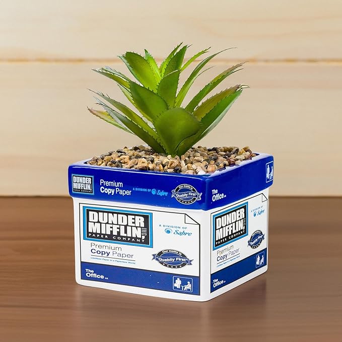 Silver Buffalo The Office Dunder Mifflin Paper Box Decorative Artificial Faux Greenery Plant in Ceramic