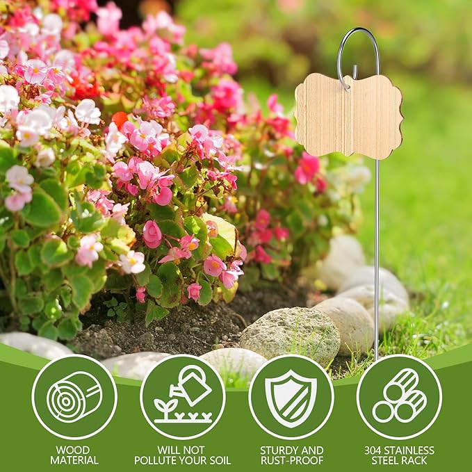 CroBlissful 50pcs Bamboo Plant Labels Plant Tags Garden Signs Markers with Stainless Steel Stake and Pen Decorative Wood Garden Labels Plant Sign Tags for Flowers Vegetables Herbs Potted Plants Seed