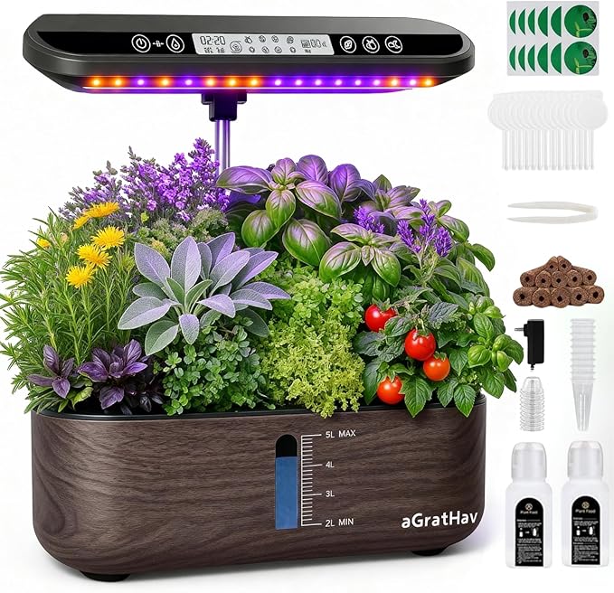 Hydroponics Growing System Kit, Indoor Herb Garden, 14 Pods Upgraded LCD Display, LED Grow Light Quiet Smart Water Pump Automatic Timer, Hydroponic Planter for Home Kitchen Office (Black)