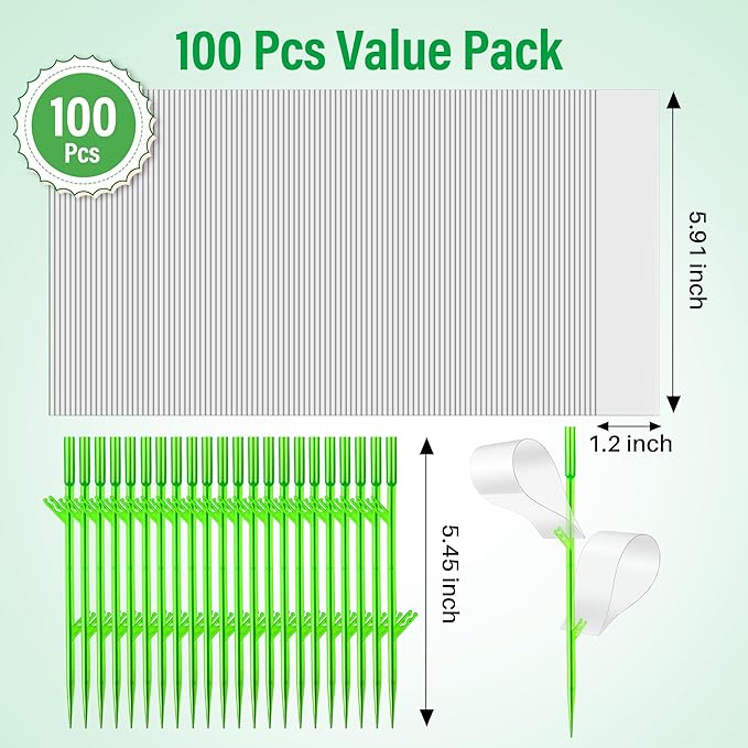 100 Pcs Gnat Sticky Traps for Plants, Sticky Traps for Gnats with 20 Stakes to Control, Aphids, Plant Bug, Mosquito Bits and Whiteflies(Transparent)