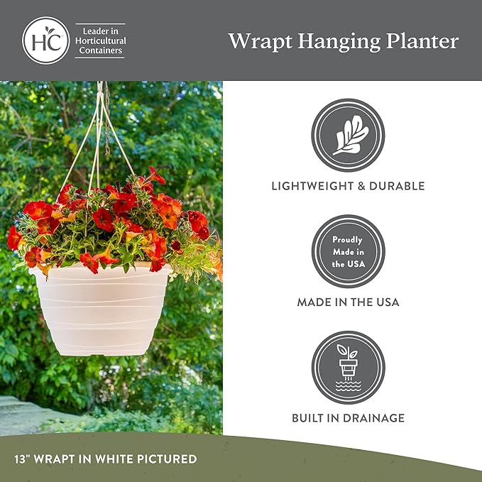The HC Companies 13 Inch Wrapt Hanging Planters, Lightweight UV-Resistant Plastic Hanging Planters for Indoor & Outdoor Plants, 2-Pack Hanging Flower Pots for Garden, Patio & Home Decor, Pepperstone