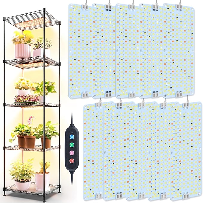 10Panel Grow Lights for Indoor Plants, Seed Starting, Veg, Pot Plants, Bonsai with Timer 4/8/12/16/20H, Ultra-Thin Under Cabinet & Shelf Full Spectrum LED Plant Growing Lamp, Multi-Panels Free Connect