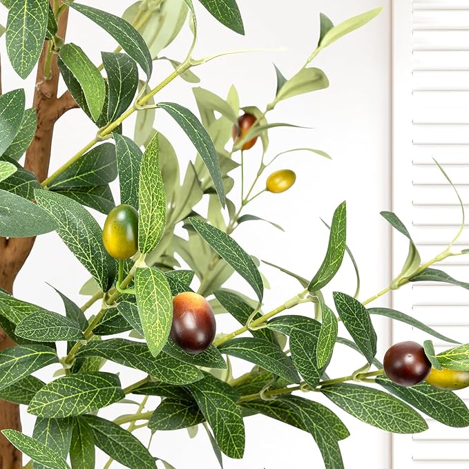 4FT Artificial Olive Tree - Indoor Tall Faux Olive Trees with Planter&Basket, Large Fake Olive Silk Tree Realistic Olive Plants with Branches and Fruits for Home Decor Office Living Room