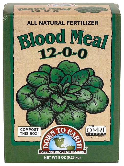Down To Earth All Natural Fertilizers Organic Blood Meal - High Nitrogen Plant Food for Green Growth 12-0-0, 0.5 lb
