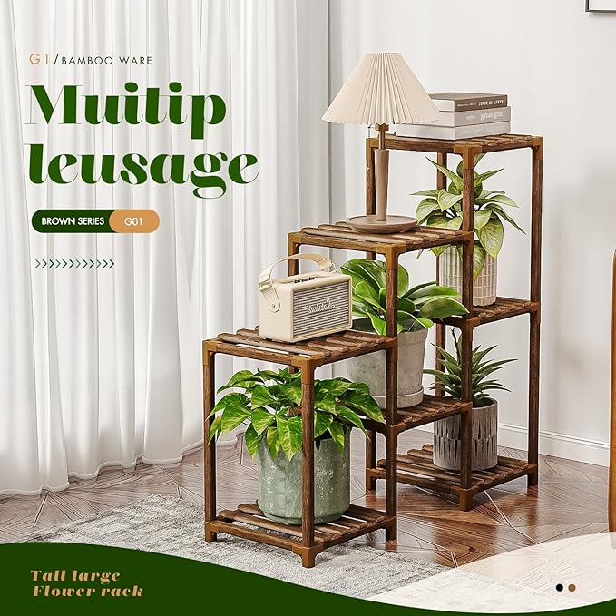 GENTINGBRO Plant Stand Indoor Outdoor Wood Plant Shelf for Multiple Plants Corner Plant Rack Window Flower Stand for Garden Patio