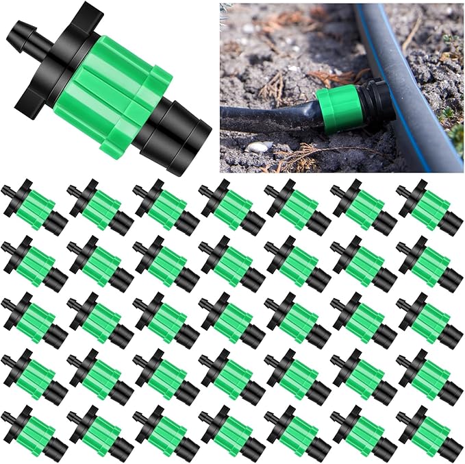 Frienda 50 Pcs Drip Tape Connector Fittings, Locks 1/4" Barb for 5/8" Drip Irrigation Fitting Kit Irrigation Tubing Connectors Tools Coupling Barbed Locking Fitting (Green)