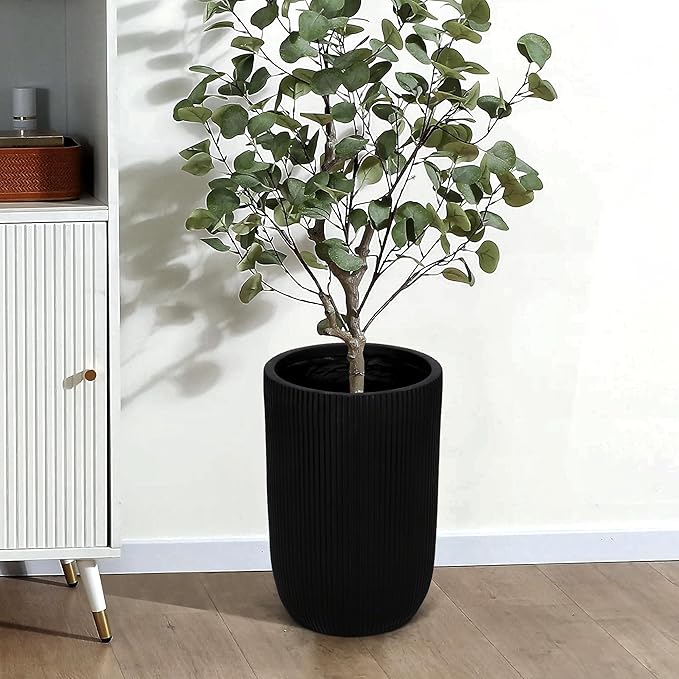 Oakrain 18" Tall Indoor Planter, Modern Decorative Pot with Drainage Hole, Large Minimalist Outdoor Planters for Home Decor, Garden, Living Room, Black