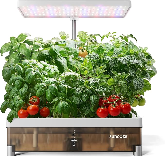 SUNCOZE Hydroponics Growing System Kit 13 Pods, Indoor Garden with Dimmable Grow Light, 4L Visible Water Tank with Adjustable Height to 12.8",Digital Timer & Water/Nutrient Reminder, Gardening Gifts