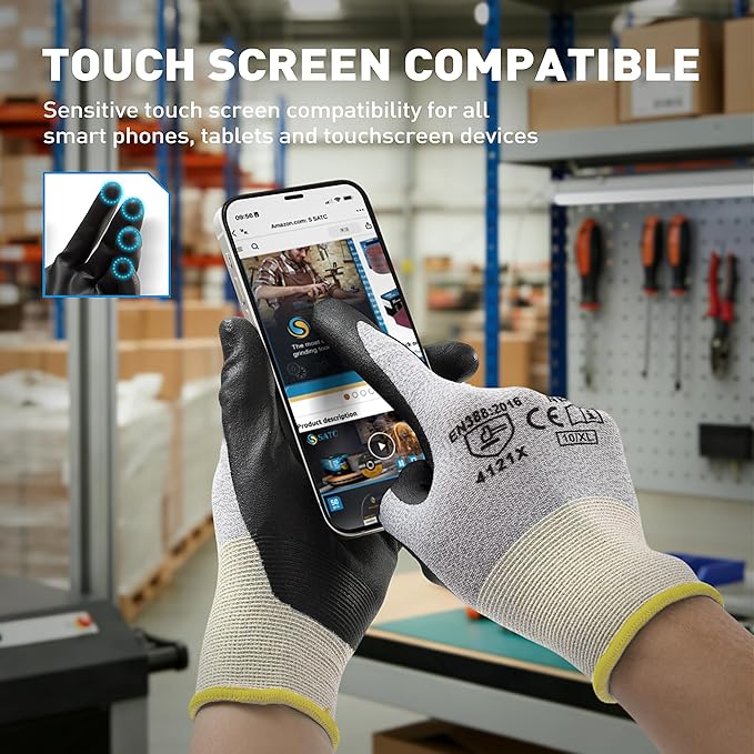 S SATC Safety Work Gloves Foam Nitrile Coated Touchscreen Knit Nylon Gloves for Men & Women, Ideal for Gardening, Warehouse