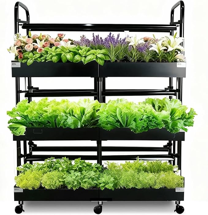 Large 3-Tier Indoor Hydroponics System Kit with Grow Lights, Dual Growing Medium, Double Water Pump Indoor Garden, 88 Pods for Vegetables Herbs Microgreens (Black)
