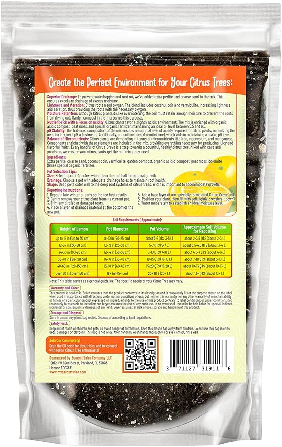 GARDENWISE Premium Organic Citrus Potting Soil for Indoor/Outdoor Plants - Perfect for Oranges, Lemons, Limes & Grapefruits Trees - Hand Blended for Optimal Growth (1 Quart)