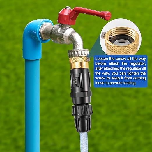 Feekoon 2 Set 25 Psi Drip Irrigation Faucet Adapter Kit 1/2'' Irrigation Tubing to 3/4'' Faucet Water Pressure Regulator Backflow Preventer with Filter, Drip System Parts