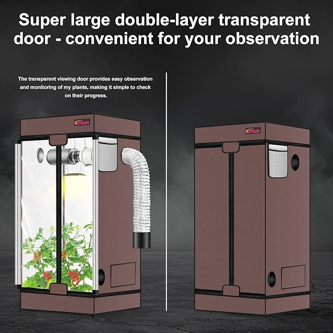 ATOUR 4x4 Grow Tent, 48"x48"x80'' High Reflective Mylar 1680D Hydroponic Grow Tents, Waterproof Grow Tent with Double Cleart Observation Door and Floor Tray, for Indoor Plant Growing