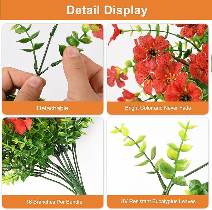 Hommyea Fake Artificial Hanging Flowers for Outdoors, 2 Pcs Fake Hanging Plant Spring Summer Decor, UV Resistant No Fade Faux Silk Daisy Flower for Front Door Porch Planter Patio Yard Garden(Red)
