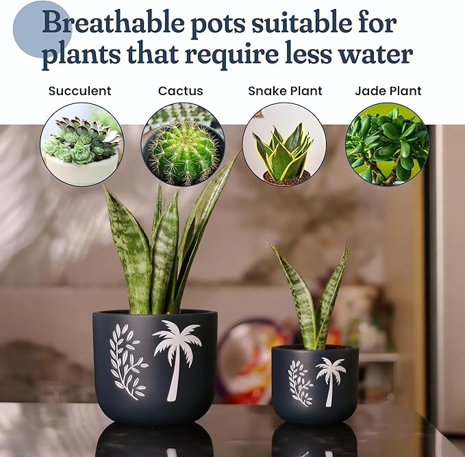 FINE Living 4 Inch & 6 Inch Terracotta Pots for Plants, Set of 2, Ceramic Planter Clay Pots Planter with Drainage Hole and Mesh Net for Gifts, Garden & Home Decor, Blue