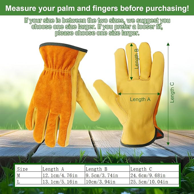 Leather Work Garden Gloves for Men & Women，Safety Work Gloves for Gardening, Welding, Construction, Farm, Ranch, etc. Thorn Proof , Planting,Heavy Duty，Roses Pruning Gardening Working Gloves, Gifts L