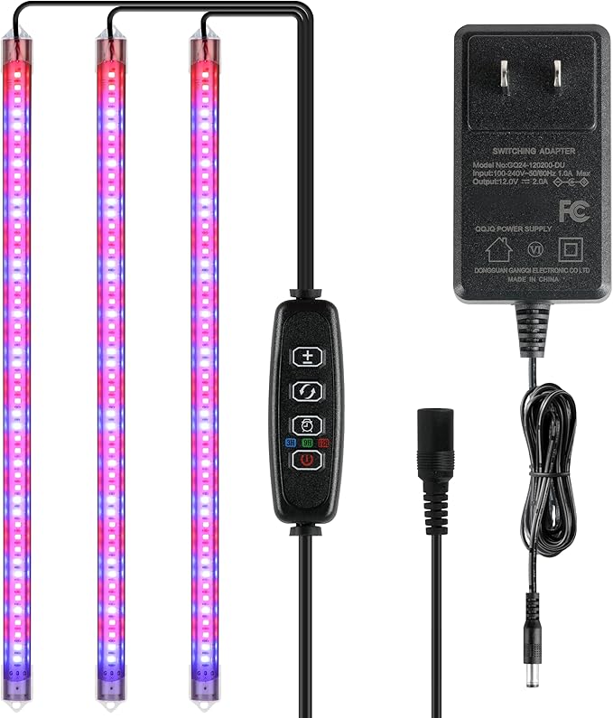 iPower LED Plant Grow Light Strips Full Spectrum with 3 Timing Modes, 10 Dimmable Levels 48 LEDs Per Tubes, Sunlike Grow Lamp for Hydroponics Succulent,Red & Blue