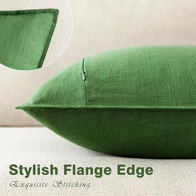 Foindtower Pack of 2, Decorative Linen Soild Throw Pillow Covers Soft Accent Euro Cushion Case Boho Farmhouse Pillowcase for Chair Couch Sofa Bedroom Living Room Home Decor 18 x 18 Inch Forest Green