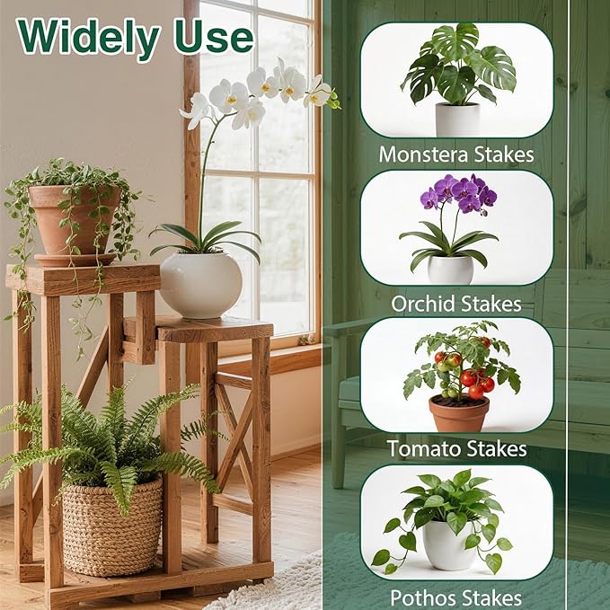 10 Pack Monstera Plant Support, 75inch Stackable Plant Stakes with 20Pcs Clips & 2Pcs Ties, Alternative to Moss Pole Plants Sticks Structures for Climbing Indoor Outdoor Potted Plants