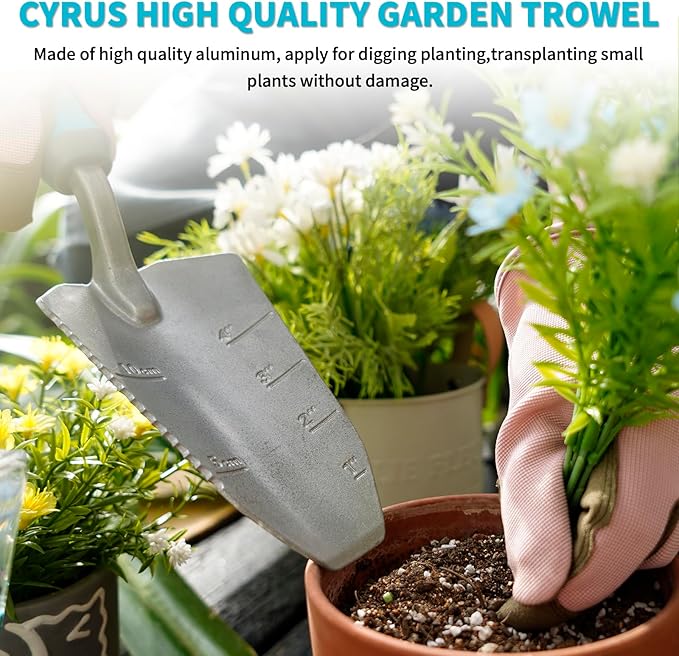 CYRUS Garden Shovel Tool Set,3 Piece Garden Shovel Aluminum Alloy, Garden Spade Set Included Hand Shovel, Transplanting Shovel and Hand Rake,Gardening Shovels for Planting