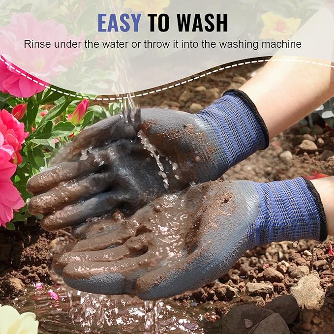 Gardening Gloves for Men 6 Pairs, Garden Gloves for Pruning Flower Rose, Weeding, Digging, Raking, Flower gloves with Rubber coating (Medium, Grey)