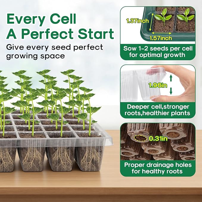 BlumWay Seed Starter Tray with Grow Light,4 Pack 160 Cells Seedling Tray with Humidity Dome/Indoor Grow Kit for Deep-Rooted Seedlings,Adjustable/Timed Light Plant Starter Set