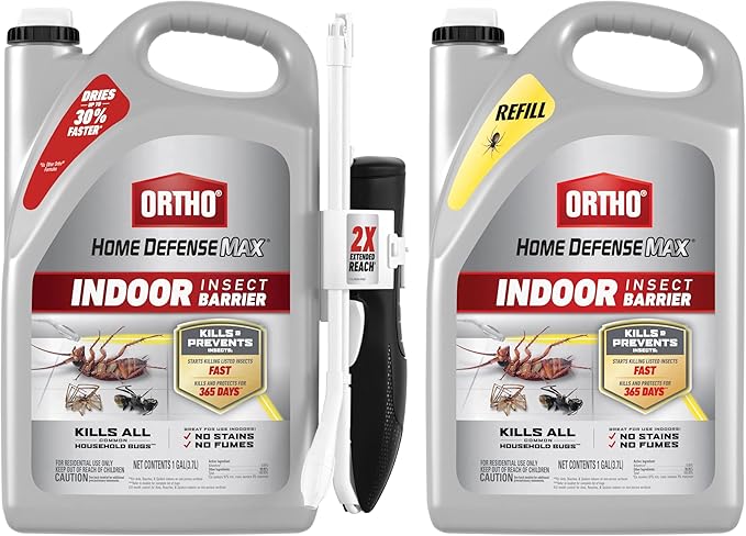 Ortho Home Defense Max Indoor Insect Barrier Extended Reach Comfort Wand Plus Refill Bundle - Indoor Bug Spray, Kills Ants, Roaches, Spiders, and More, 1 gal.